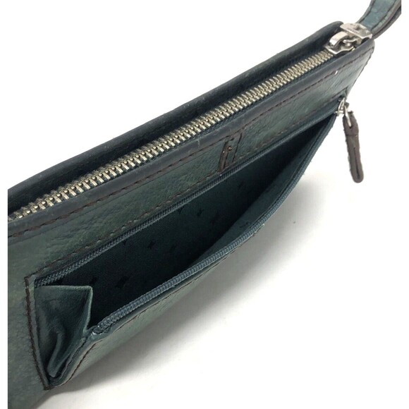 FOSSIL Marlow Pebbled Leather Zip Around Wallet Green w/Silver Key Hole Logo - Picture 7 of 13